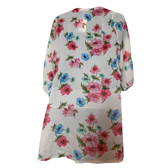 New Pink Milly Floral Duster Open Front Floral 3/4 Sleeve Cover Up Swimwear M - Picture 6 of 14